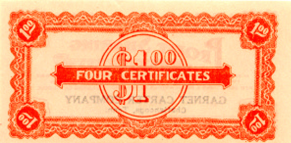 Garnet Carter Co Certificate $1.00 back